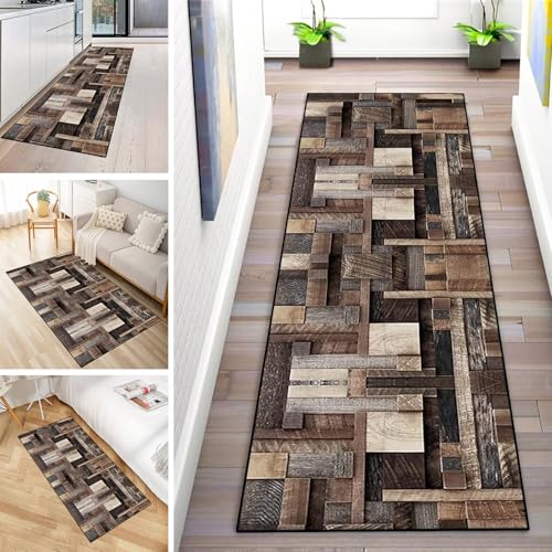 MYYNLI Teppich Läufer Flur rutschfest 40x250cm Braune Holzplattenmuster Waschbar Meterware Schlafzimmer Korridor Teppichläufer Lang, Länge Anpassbare, Breite 40-120cm von MYYNLI