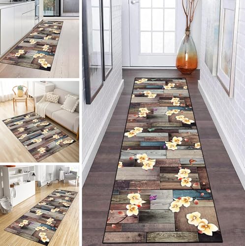 MYYNLI Teppich Läufer Flur rutschfest 40x300cm Blumen Holz Brett Muster Waschbar Meterware Schlafzimmer Korridor Teppichläufer Lang, Länge Anpassbare, Breite 40-120cm von MYYNLI