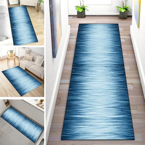 MYYNLI Teppich Läufer Flur rutschfest 40x350cm Blauer Gradient Waschbar Meterware Schlafzimmer Korridor Teppichläufer Lang, Länge Anpassbare, Breite 40-120cm von MYYNLI