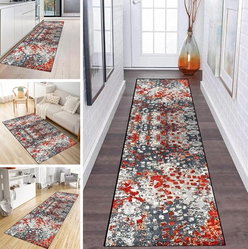 MYYNLI Teppich Läufer Flur rutschfest 40x350cm Rote abstrakte Kunst Waschbar Meterware Schlafzimmer Korridor Teppichläufer Lang, Länge Anpassbare, Breite 40-120cm von MYYNLI