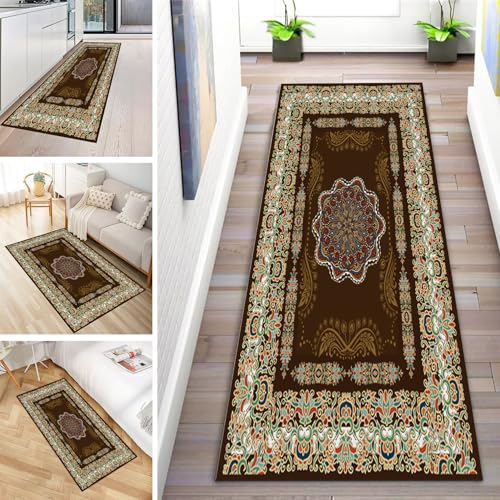 MYYNLI Teppich Läufer Flur rutschfest 50x120cm Braune Blumen im Vintage-Stil Waschbar Meterware Schlafzimmer Korridor Teppichläufer Lang, Länge Anpassbare, Breite 40-120cm MYYNLI Teppich Läufer Flur rutschfest 50x120cm Braune Blumen im Vintage-Stil Waschbar Meterware Schlafzimmer Korridor Teppichläufer Lang, Länge Anpassbare, Breite 40-120cm von MYYNLI