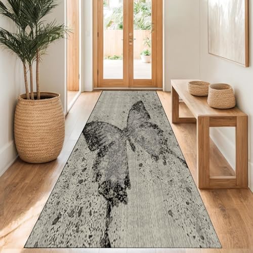 MYYNLI Teppich Läufer Flur rutschfest 50x180cm Schmetterlinge Kunst Muster Waschbar Meterware Schlafzimmer Korridor Teppichläufer Lang, Länge Anpassbare, Breite 40-120cm von MYYNLI