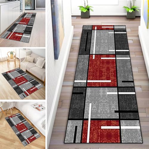 MYYNLI Teppich Läufer Flur rutschfest 50x220cm Rot Schwarz Grau Retro Waschbar Meterware Schlafzimmer Korridor Teppichläufer Lang, Länge Anpassbare, Breite 40-120cm von MYYNLI