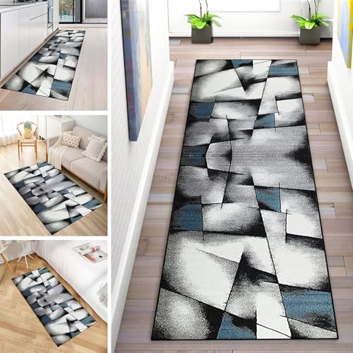 MYYNLI Teppich Läufer Flur rutschfest 50x280cm Blau-Grau-Glas-Fragment-Splice-Muster Waschbar Meterware Schlafzimmer Korridor Teppichläufer Lang, Länge Anpassbare, Breite 40-120cm von MYYNLI