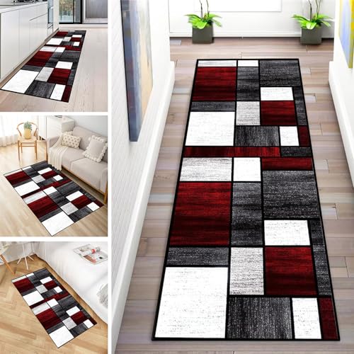 MYYNLI Teppich Läufer Flur rutschfest 50x380cm Rot Grau Vintage Waschbar Meterware Schlafzimmer Korridor Teppichläufer Lang, Länge Anpassbare, Breite 40-120cm von MYYNLI