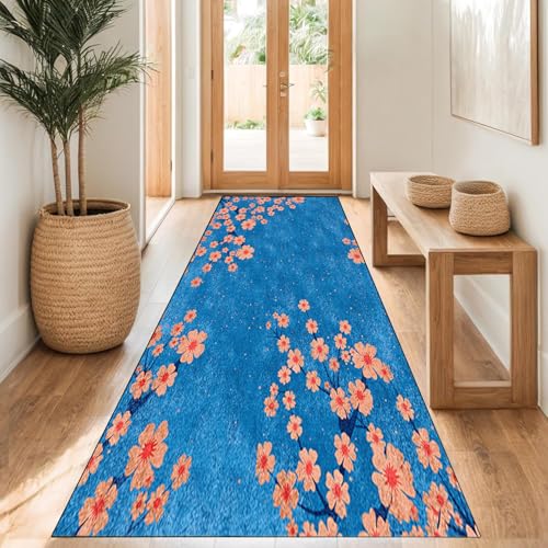 MYYNLI Teppich Läufer Flur rutschfest 60x100cm Rosa Blumen Muster Waschbar Meterware Schlafzimmer Korridor Teppichläufer Lang, Länge Anpassbare, Breite 40-120cm von MYYNLI