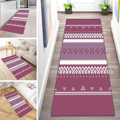 MYYNLI Teppich Läufer Flur rutschfest 60x250cm Böhmen-Rose rot und weiß Waschbar Meterware Schlafzimmer Korridor Teppichläufer Lang, Länge Anpassbare, Breite 40-120cm von MYYNLI