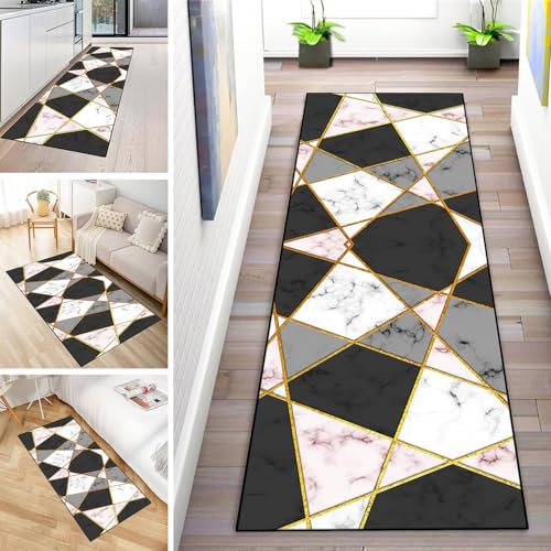 MYYNLI Teppich Läufer Flur rutschfest 60x320cm Schwarz-Weiß-Glas-Fragment-Splice-Muster Waschbar Meterware Schlafzimmer Korridor Teppichläufer Lang, Länge Anpassbare, Breite 40-120cm von MYYNLI