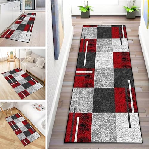 MYYNLI Teppich Läufer Flur rutschfest 60x450cm Rot Vintage Waschbar Meterware Schlafzimmer Korridor Teppichläufer Lang, Länge Anpassbare, Breite 40-120cm von MYYNLI
