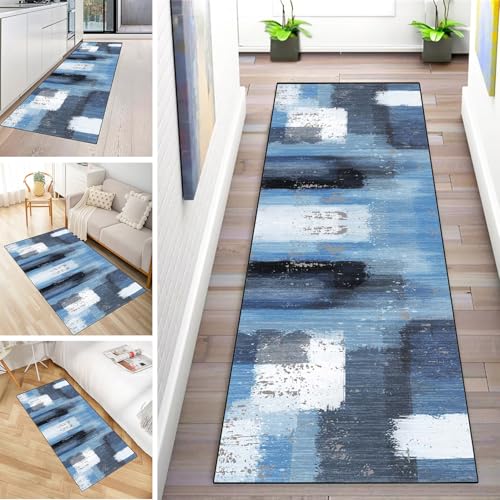 MYYNLI Teppich Läufer Flur rutschfest 60x500cm Blaue Dekorative Kunst Muster Waschbar Meterware Schlafzimmer Korridor Teppichläufer Lang, Länge Anpassbare, Breite 40-120cm von MYYNLI
