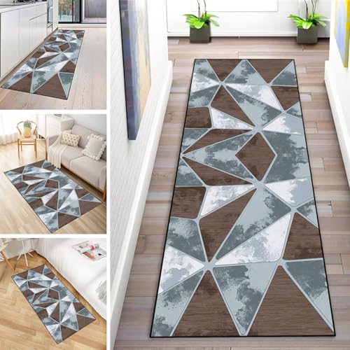 MYYNLI Teppich Läufer Flur rutschfest 60x500cm Braun blau weißes Glasfragment Splice-Muster Waschbar Meterware Schlafzimmer Korridor Teppichläufer Lang, Länge Anpassbare, Breite 40-120cm von MYYNLI