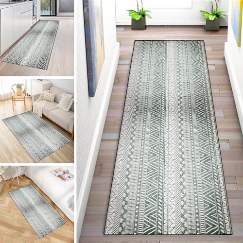 MYYNLI Teppich Läufer Flur rutschfest 70x120cm Grüne symmetrische dekorative Kunst Muster Waschbar Meterware Schlafzimmer Korridor Teppichläufer Lang, Länge Anpassbare, Breite 40-120cm von MYYNLI