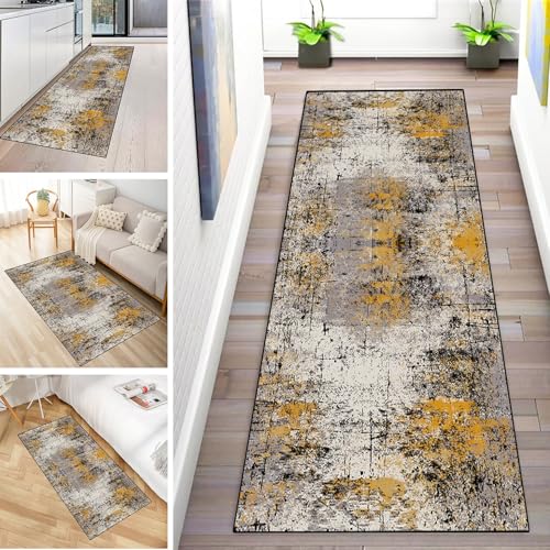 MYYNLI Teppich Läufer Flur rutschfest 70x280cm Goldgraue Muster Waschbar Meterware Schlafzimmer Korridor Teppichläufer Lang, Länge Anpassbare, Breite 40-120cm von MYYNLI