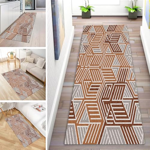 MYYNLI Teppich Läufer Flur rutschfest 70x280cm Orange Streifen Waschbar Meterware Schlafzimmer Korridor Teppichläufer Lang, Länge Anpassbare, Breite 40-120cm von MYYNLI