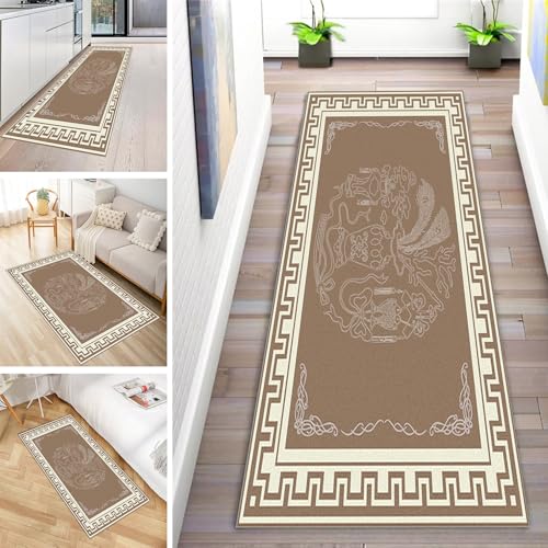 MYYNLI Teppich Läufer Flur rutschfest 70x420cm Braun böhmischer Vintage-Stil Waschbar Meterware Schlafzimmer Korridor Teppichläufer Lang, Länge Anpassbare, Breite 40-120cm von MYYNLI