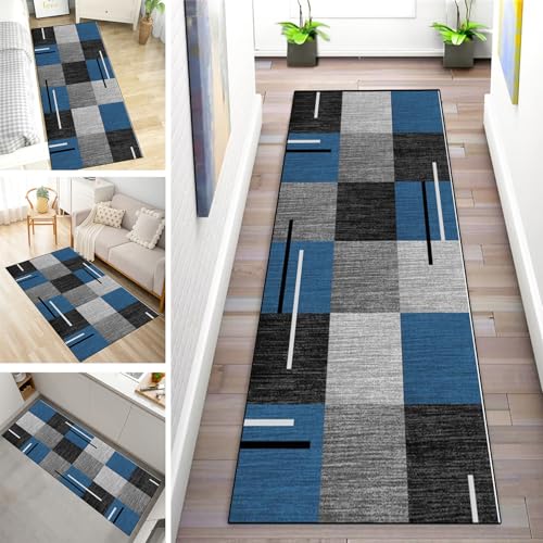 MYYNLI Teppich Läufer Flur rutschfest 70x420cm Graublaue Karierte Streifen Waschbar Meterware Schlafzimmer Korridor Teppichläufer Lang, Länge Anpassbare, Breite 40-120cm MYYNLI Teppich Läufer Flur rutschfest 70x420cm Graublaue Karierte Streifen Waschbar Meterware Schlafzimmer Korridor Teppichläufer Lang, Länge Anpassbare, Breite 40-120cm von MYYNLI