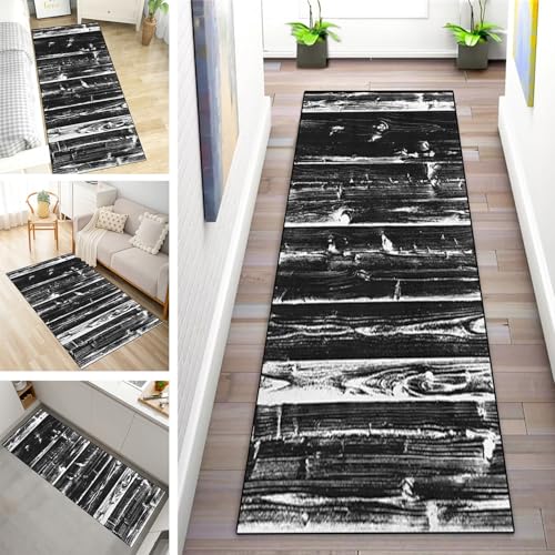 MYYNLI Teppich Läufer Flur rutschfest 70x450cm Schwarz-weiß Holz Waschbar Meterware Schlafzimmer Korridor Teppichläufer Lang, Länge Anpassbare, Breite 40-120cm MYYNLI Teppich Läufer Flur rutschfest 70x450cm Schwarz-weiß Holz Waschbar Meterware Schlafzimmer Korridor Teppichläufer Lang, Länge Anpassbare, Breite 40-120cm von MYYNLI