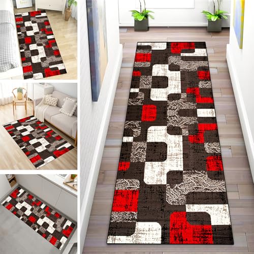 MYYNLI Teppich Läufer Flur rutschfest 70x480cm Braun-Rote Nähte Waschbar Meterware Schlafzimmer Korridor Teppichläufer Lang, Länge Anpassbare, Breite 40-120cm von MYYNLI
