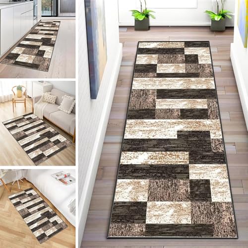 MYYNLI Teppich Läufer Flur rutschfest 80x180cm Schwarz Braun Vintage Waschbar Meterware Schlafzimmer Korridor Teppichläufer Lang, Länge Anpassbare, Breite 40-120cm von MYYNLI