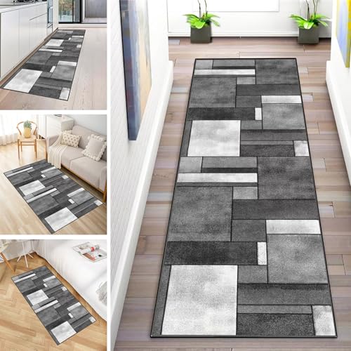 MYYNLI Teppich Läufer Flur rutschfest 80x200cm Grau Retro Waschbar Meterware Schlafzimmer Korridor Teppichläufer Lang, Länge Anpassbare, Breite 40-120cm von MYYNLI