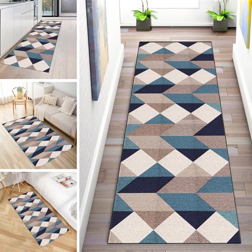 MYYNLI Teppich Läufer Flur rutschfest 80x280cm Blau-schwarz symmetrische Kunstmuster Waschbar Meterware Schlafzimmer Korridor Teppichläufer Lang, Länge Anpassbare, Breite 40-120cm von MYYNLI