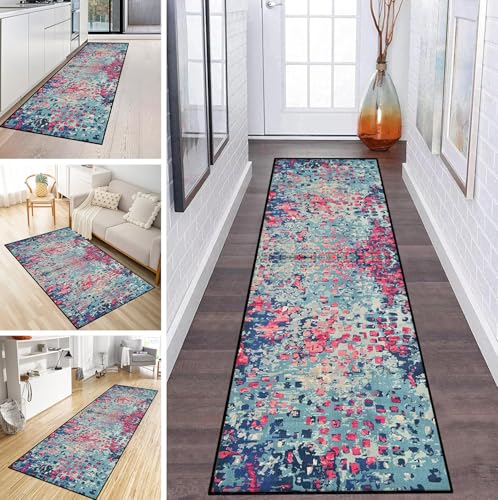 MYYNLI Teppich Läufer Flur rutschfest 90x100cm Rotblaue abstrakte Kunst Waschbar Meterware Schlafzimmer Korridor Teppichläufer Lang, Länge Anpassbare, Breite 40-120cm von MYYNLI
