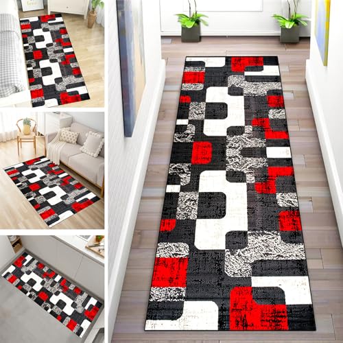 MYYNLI Teppich Läufer Flur rutschfest 90x180cm Graue Und Rote Nähte Waschbar Meterware Schlafzimmer Korridor Teppichläufer Lang, Länge Anpassbare, Breite 40-120cm von MYYNLI