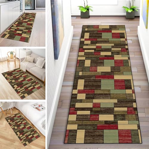 MYYNLI Teppich Läufer Flur rutschfest 90x220cm Grün Vintage Splice Waschbar Meterware Schlafzimmer Korridor Teppichläufer Lang, Länge Anpassbare, Breite 40-120cm MYYNLI Teppich Läufer Flur rutschfest 90x220cm Grün Vintage Splice Waschbar Meterware Schlafzimmer Korridor Teppichläufer Lang, Länge Anpassbare, Breite 40-120cm von MYYNLI