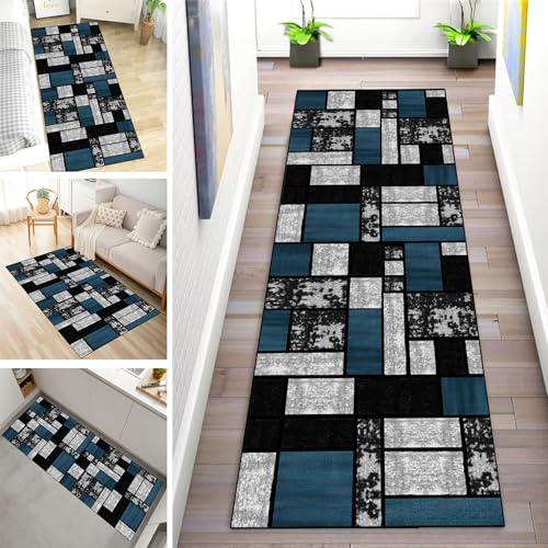 MYYNLI Teppich Läufer Flur rutschfest 90x350cm Schwarz Grau Blau Schleife Waschbar Meterware Schlafzimmer Korridor Teppichläufer Lang, Länge Anpassbare, Breite 40-120cm von MYYNLI