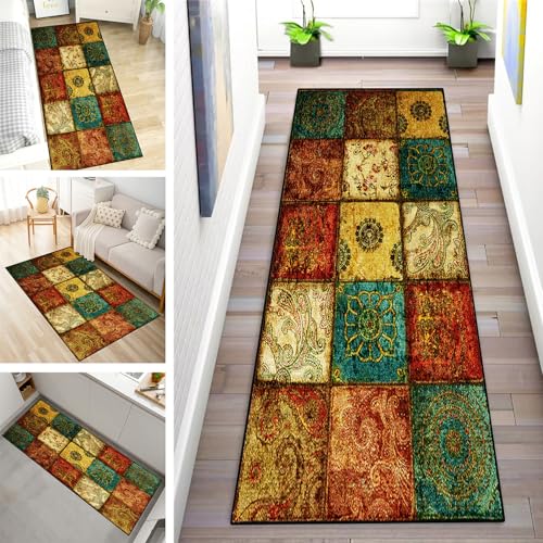 MYYNLI Teppich Läufer Flur rutschfest 90x500cm Vintage Muster Waschbar Meterware Schlafzimmer Korridor Teppichläufer Lang, Länge Anpassbare, Breite 40-120cm MYYNLI Teppich Läufer Flur rutschfest 90x500cm Vintage Muster Waschbar Meterware Schlafzimmer Korridor Teppichläufer Lang, Länge Anpassbare, Breite 40-120cm von MYYNLI
