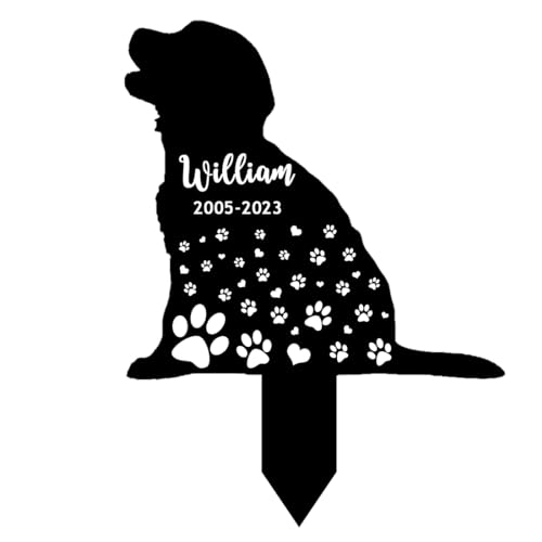 MYZQIFF Personalisierte Name Hund Memorial Pfahl, Hund Memorial Garten Pfahl, Hund Sympathie Zeichen, Garten Grab Dekor für Haustiere im Freien, Blumen Hund Grab Pfahl von MYZQIFF