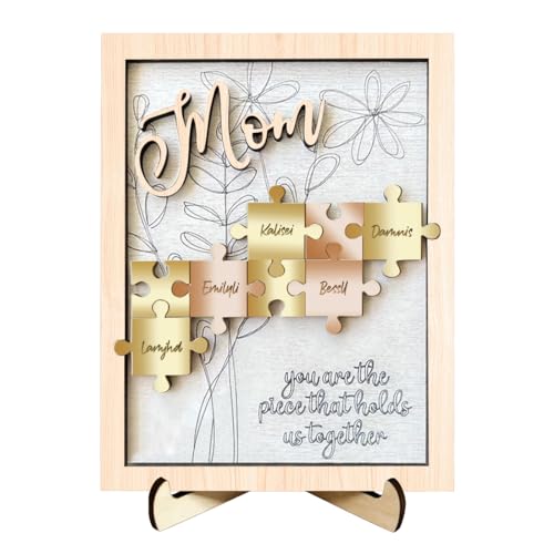 MYZQIFF Personalisiertes Muttertags-Puzzle-Schild aus Holz, Geschenk für Mama, personalisiertes Mama-Puzzle-Schild mit individuellen Kindernamen, Wanddekoration, Muttertags-Geburtstagsgeschenk von MYZQIFF