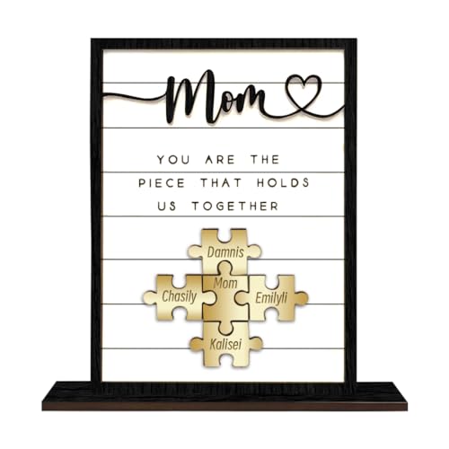 MYZQIFF Personalisiertes Muttertags-Puzzle-Schild aus Holz, Geschenk für Mama, personalisiertes Mama-Puzzle-Schild mit individuellen Kindernamen, Wanddekoration, Muttertags-Geburtstagsgeschenk von MYZQIFF