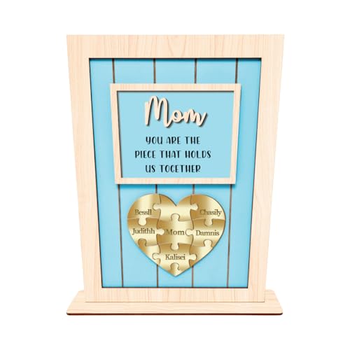 MYZQIFF Personalisiertes Muttertags-Puzzle-Schild aus Holz, Geschenk für Mama, personalisiertes Mama-Puzzle-Schild mit individuellen Kindernamen, Wanddekoration, Muttertags-Geburtstagsgeschenk von MYZQIFF