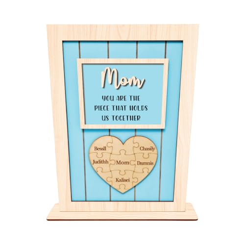 MYZQIFF Personalisiertes Muttertags-Puzzle-Schild aus Holz, Geschenk für Mama, personalisiertes Mama-Puzzle-Schild mit individuellen Kindernamen, Wanddekoration, Muttertags-Geburtstagsgeschenk von MYZQIFF