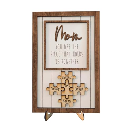 MYZQIFF Personalisiertes Muttertags-Puzzle-Schild aus Holz, Geschenk für Mama, personalisiertes Mama-Puzzle-Schild mit individuellen Kindernamen, Wanddekoration, Muttertags-Geburtstagsgeschenk von MYZQIFF