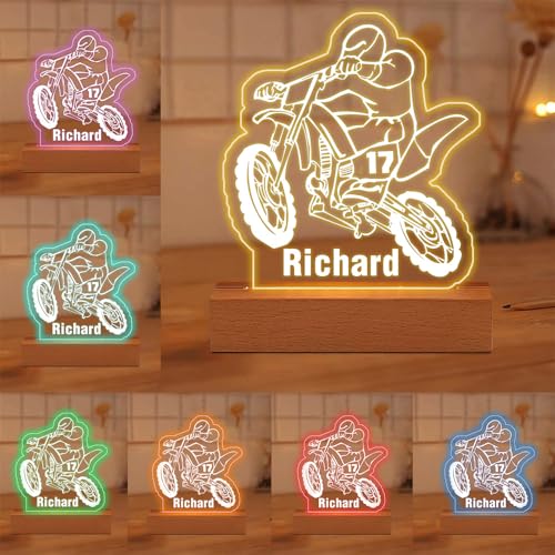 Personalisiertes Dirtbike-Geschenk, 3D-Motocross-Nachtlicht, LED-Motorradlampe mit individuellem Namen und Nummer, Geburtstags-Weihnachtsgeschenke für Motorradfahrer, Kinder, Jungen und Männer von MYZQIFF