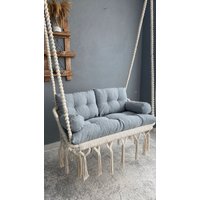 Makramee-Hängesessel, Große Runde Makramee-Schaukel, Hängender Baumwoll-Makramee-Hängesessel, Makramee-Schaukelstuhl, Makramee Handgefertigte von MYmacrameHomeArt