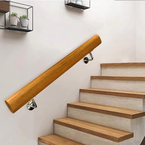 30 cm ~ 450 cm Holzhandlauf Komplett-Set, Massivholz Handlauf für Treppen im Innenbereich mit Edelstahlhalterungen, Wandmontage, Treppengeländer, Schienen-Kit von MZBDYYF