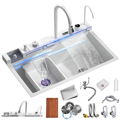 Küchenspüle aus Edelstahl, moderner Stil, freistehend, LED-Digitalanzeige, Wasserfall-Design, versteckter Wasservorhang von MZBDYYF
