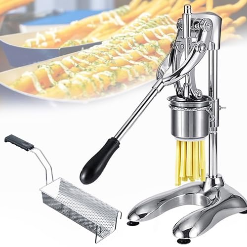 MZBDYYF Manueller langer Pommes-Maker 30 cm Kartoffelstreifen-Maschine, manuelle lange Pommes-Frites-Presse mit gebratenem Korb, Edelstahl-Kartoffelschneider, lange Pommes-Extruder, 12 Löcher von MZBDYYF