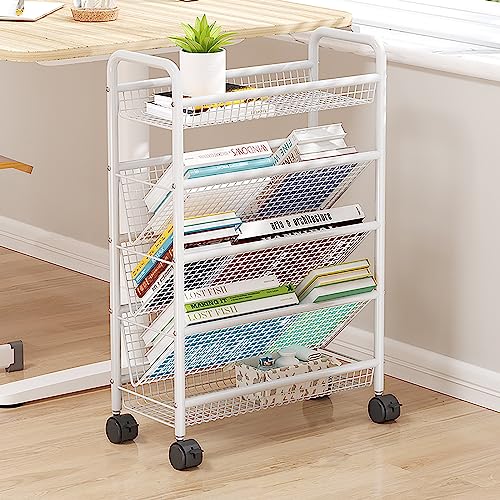 MZBDYYF Mobile Rolling Book Cart Shelf Organizer mit Rädern - Black Metal Compact Desk Storage Trolley für schmal von MZBDYYF