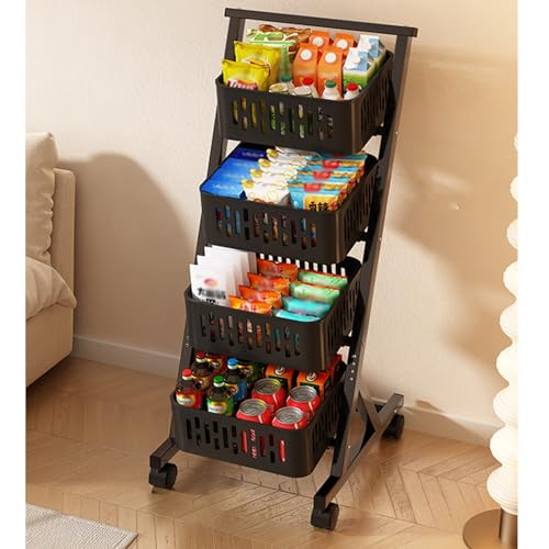 MZBDYYF Snack-Regal mit 3 4 Etagen und Rollen, Rollen-Organizer, Metallregal, Rollwagen für Lebensmittel, Obst, Gemüse, Heimkino, tragbarer Konzessionsständer MZBDYYF Snack-Regal mit 3 4 Etagen und Rollen, Rollen-Organizer, Metallregal, Rollwagen für Lebensmittel, Obst, Gemüse, Heimkino, tragbarer Konzessionsständer von MZBDYYF