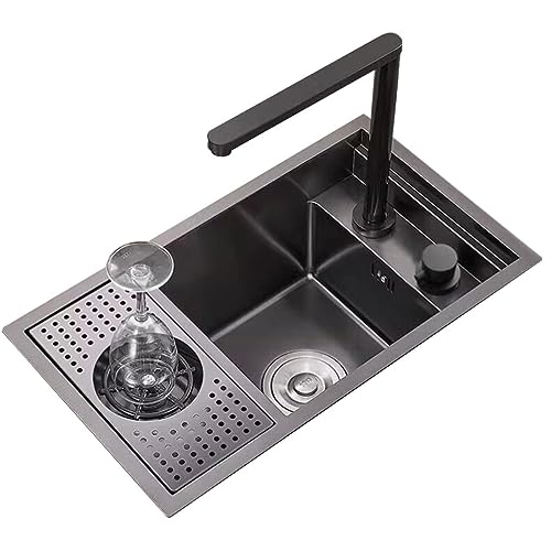 MZBDYYF Versteckte Tassenspüle, Einzelbecken-Edelstahl-Unsichtbares Waschbecken mit Gläserspüler, Café, Restaurant, Bar, verdecktes Waschbecken, kleines Wohnmobil-Waschbecken mit Abdeckung von MZBDYYF