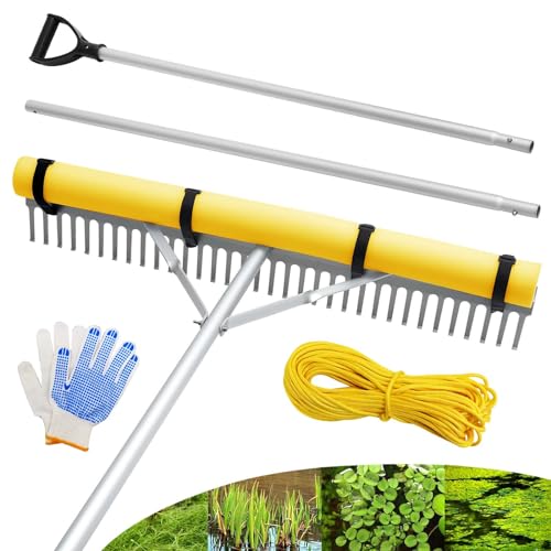 Schwimmender See-Rechen, 91,4 cm, Aluminium, Allzweck-See- und Landschaftsrechen mit 250 cm Verlängerungsgriff und 15 m Seil, Unkraut- und Algenentfernung, Gelb Schwimmender See-Rechen, 91,4 cm, Aluminium, Allzweck-See- und Landschaftsrechen mit 250 cm Verlängerungsgriff und 15 m Seil, Unkraut- und Algenentfernung, Gelb von MZBDYYF