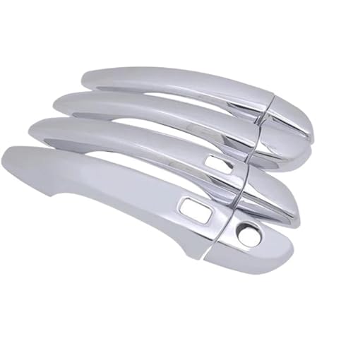 MZEER Chrome Carbon Fiber Für Peugeot Für Expert 2017-2022 Auto Türgriff Abdeckung Aufkleber Schlüssel Kappe Ersatz(Silber,Handle Keyless Enrty) von MZEER