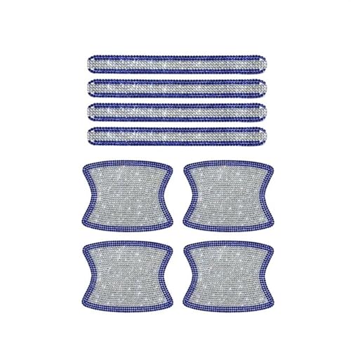 MZEER Diamant Auto Streifen Universal Auto Türgriff Aufkleber Aufkleber Warnung Fahrsicherheit Bling Zubehör 8PCS(White with blue) von MZEER