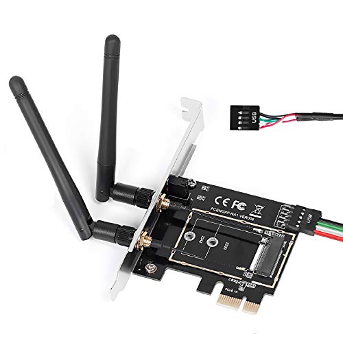 MZHOU PCI-E M.2/NGFF Card, M.2 NGFF to PCI-E 1X Desktop WiFi Adapter WLAN Karte Network Card Converter for 8260 7265 1535 7260 with Dual-Band 2.4/5G Antenna Support NIC von MZHOU