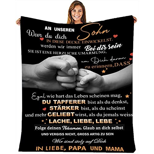 MZIEIU Personalisierte Decke An unseren Sohn von Eltern, Geschenk für Sohn von Mama und Papa Briefdecke Deutsch Positiv Ermutigen Flauschige Kuscheldecke von MZIEIU