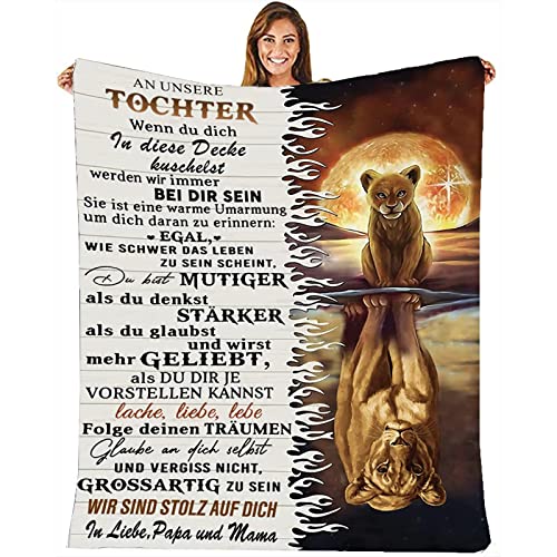 MZIEIU Personalisierte Decke Geschenke An unseren Tochter von Eltern, Deutsche Mama und Papa für Tochter Briefdecke Positiv Ermutigen Flauschige Wohndecke von MZIEIU